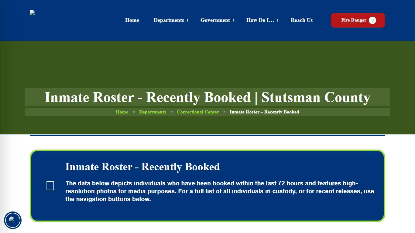 Inmate Roster - Recently Booked Stutsman County